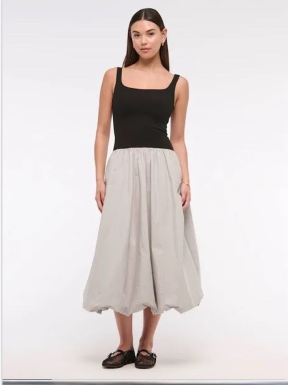 Abercrombie & Fitch Black Top with Light tan Bubble-Hem Midi Bottom dress